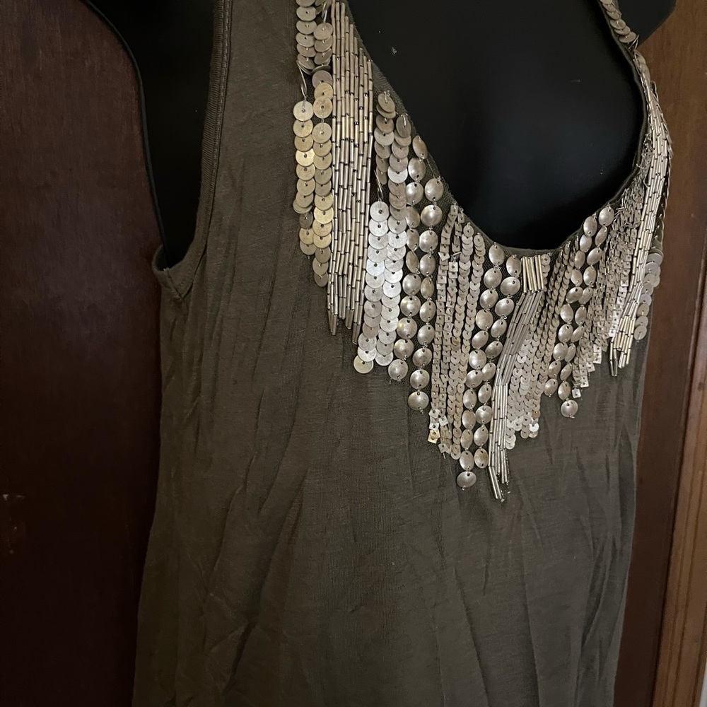 bebe Green/Gray Embellished Tunic
